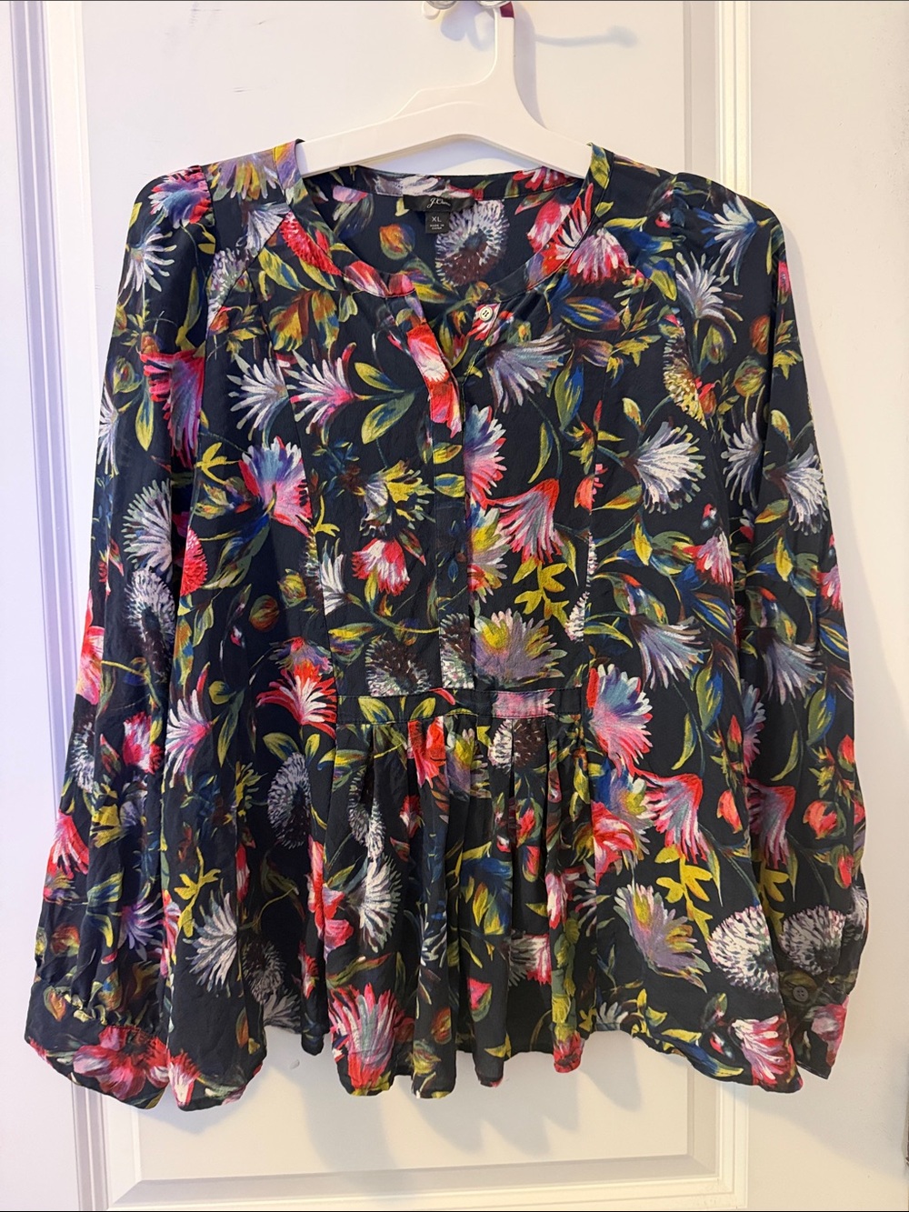 J. Crew Black Floral Peplum Blouse